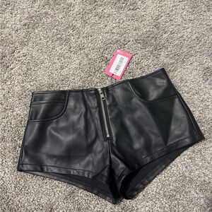 Edikted Black Faux Leather Micro Shorts